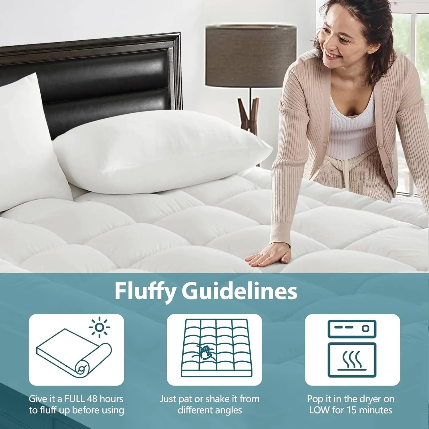 Extra Thick Cooling Mattress Topper for Queen Bed - Soft Pillow Top with Deep Pocket for Back Pain Relief