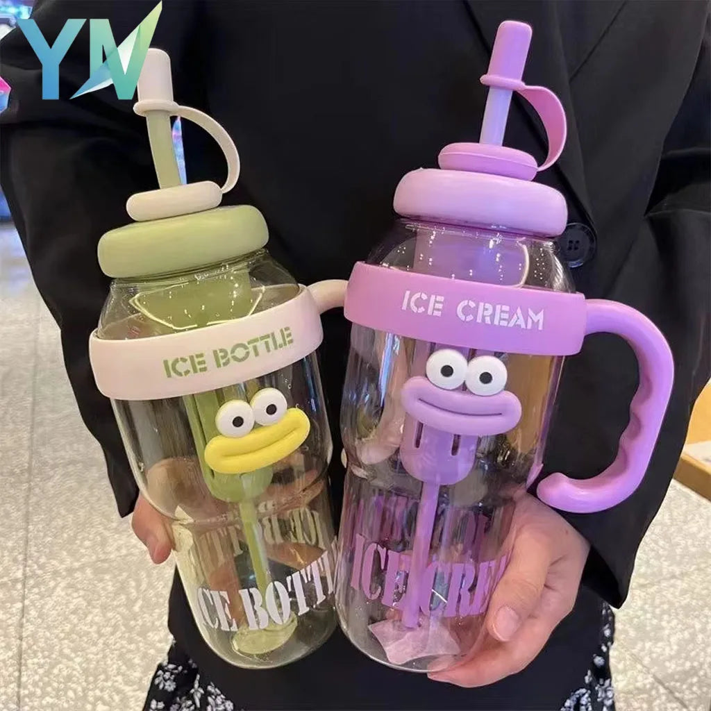 1100ML Large Mouth Water Bottle with Straw and Infuser Leak Proof Lid Portable Travel Beach Outdoor Adventure Sport Tumbler Cup