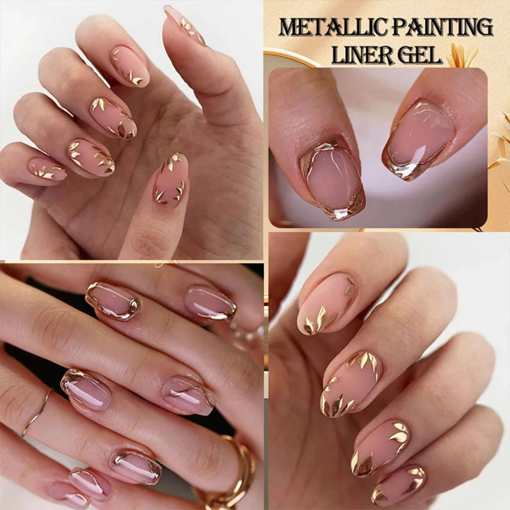 Metallic Mirror Nail Polish, Chrome Gel Liner Nail Art with Thin Brush in Bottle 3D Mirror for Salon Home DIY French Manicure