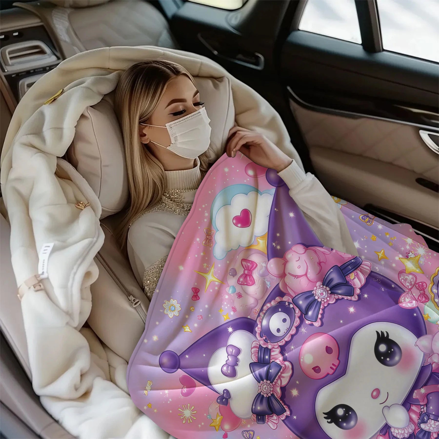 Kuromi Lolita Style Cartoon Blanket Cute Girlish Heart Flannel Throw Blanket Nap Blanket For Home Office Travel All-season Use