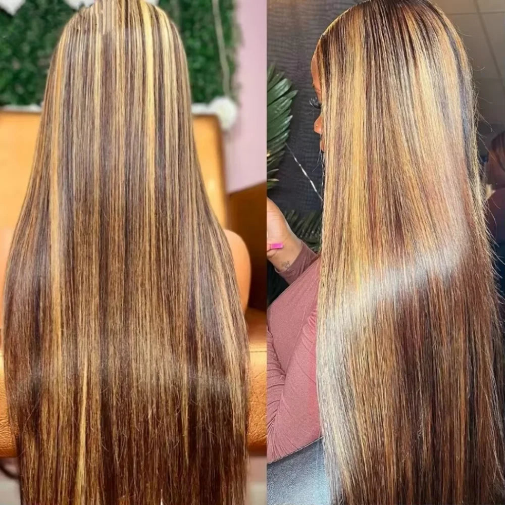 P4/27 Highlight Bone Straight Wigs Human Hair 13x6 HD Lace Frontal Wig Brazilian Honey Blonde Colored Human Hair Wigs