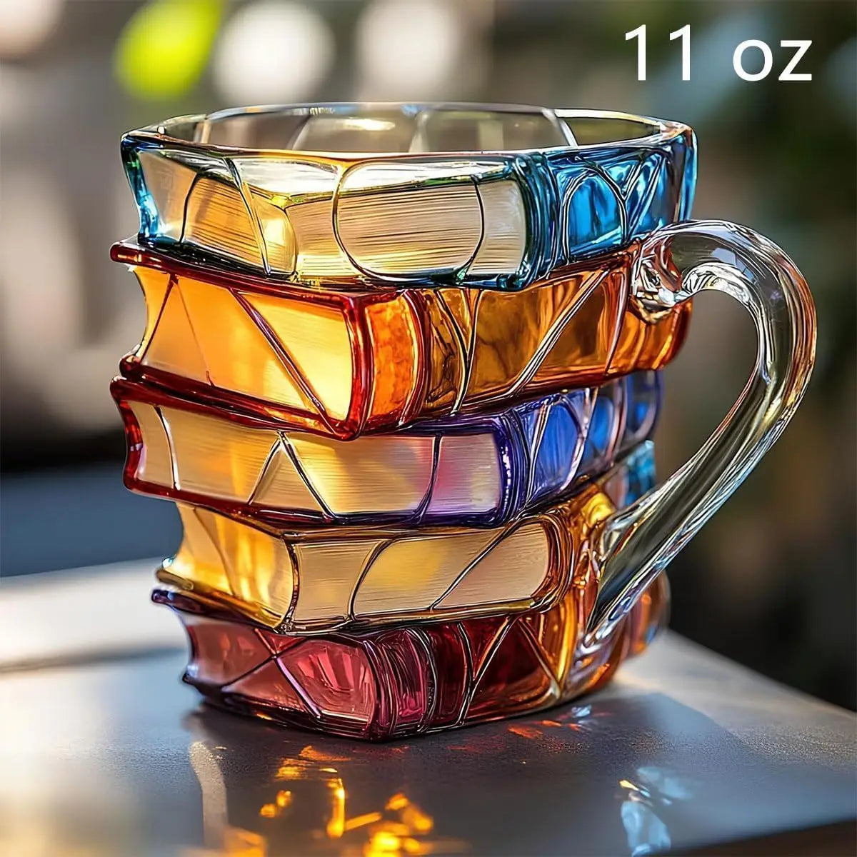 Painted Book Mug, 3D Colored Glass Book Coffee Mug, Novelty Books Stack Coffee Cup Christmas Gifts for Literature Book Lovers