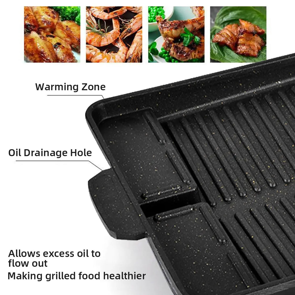 KOSUN Korean Grill Pan Barbecue Guipan Casting Aluminum Triple Flatbed Meatballs Steak Pot House Cardboard Oven Outdoor Indoor