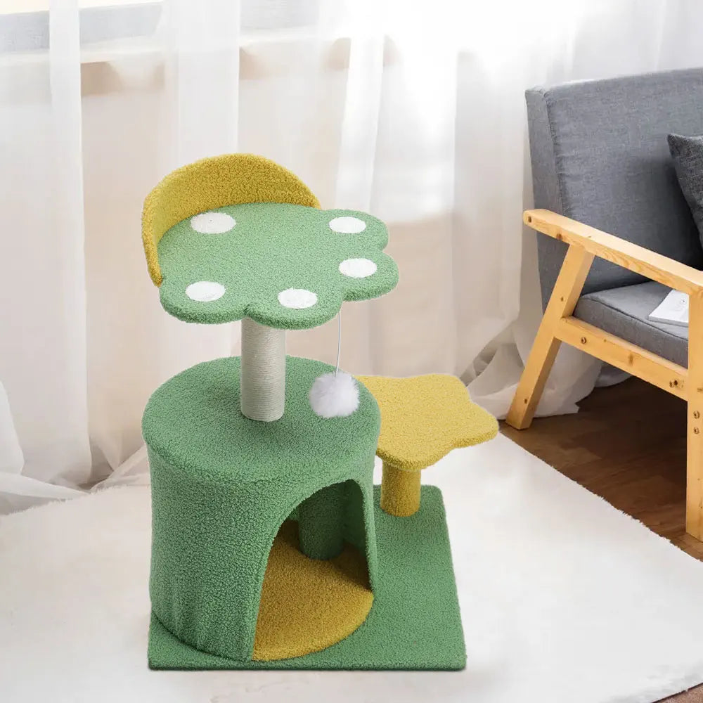 Tieker Sisal Cat Tree Toy Cat Scratching Post with Hanging Ball Cat Scratching Frame Cat Bed Plush Tower