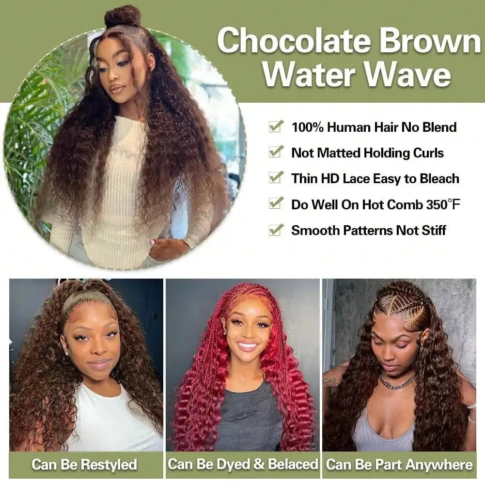 30 36Inch Chocolate Brown Deep Wave Human Hair Wigs 13x4 13x6 Hd Lace Frontal Wig 4# Colored Burmese Curly Hair Wig 220Density