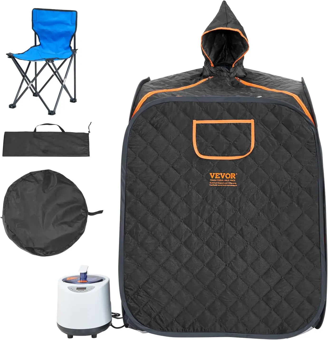 Portable Steam Sauna Tent with Remote Control, Chair & Bag for Home Detox Relaxation, Black