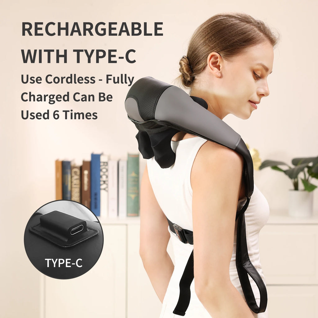 Masgre Upgarded Adjustable Width Electric Deep Tissue 4D Kneading Massage Cordless Neck Massager with Heat Gifts for Mom Dad