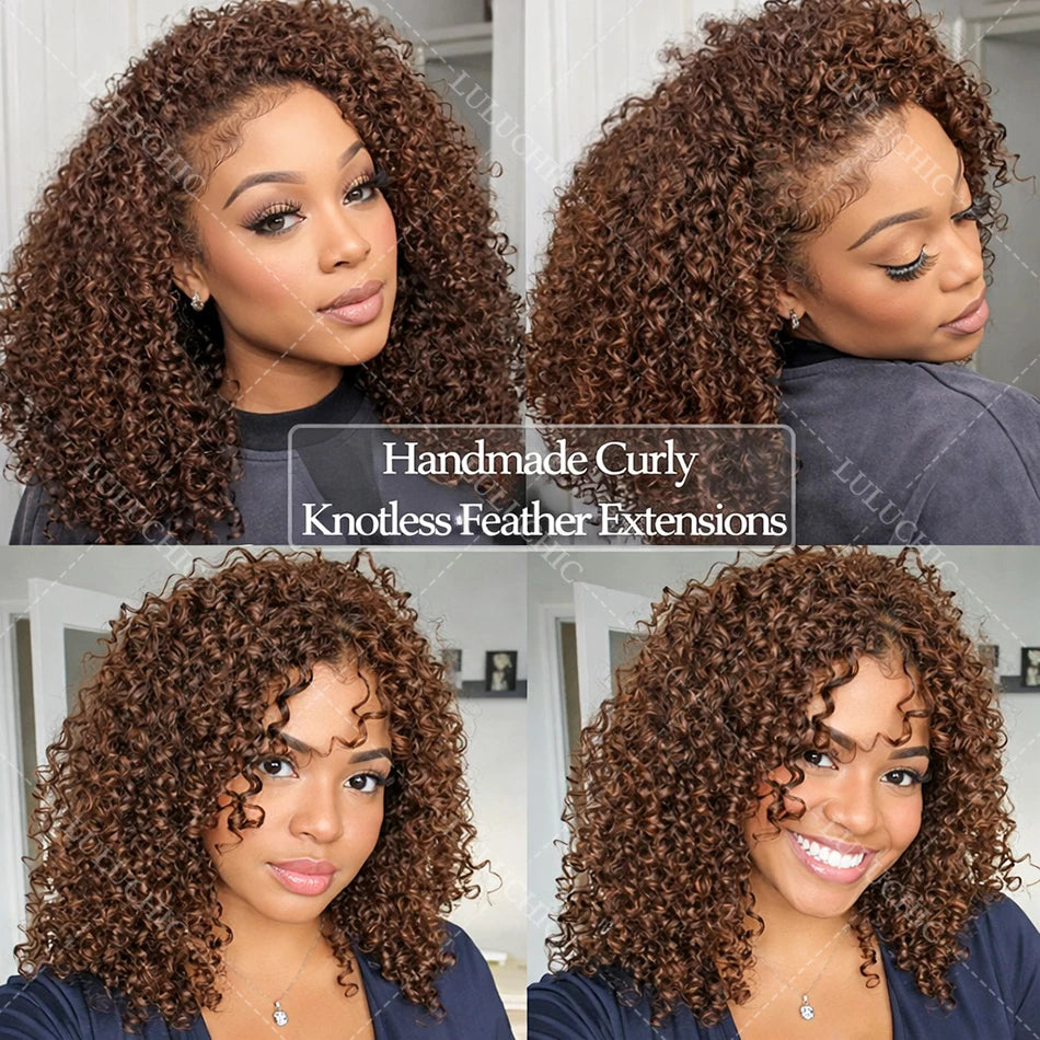 Brown Kinky Curly Crochet Human Hair Invisible Knotless Pre-Separated Small Spirals Curly Crochet Hair For Black Women Braiding