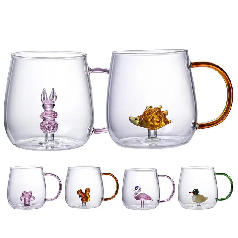 3D Animal Coffee Mug 380ml Transparent 3D Animal Borosilicate Glass Drinking Cups Portable Coffee Cups for Cold & Hot Drinks