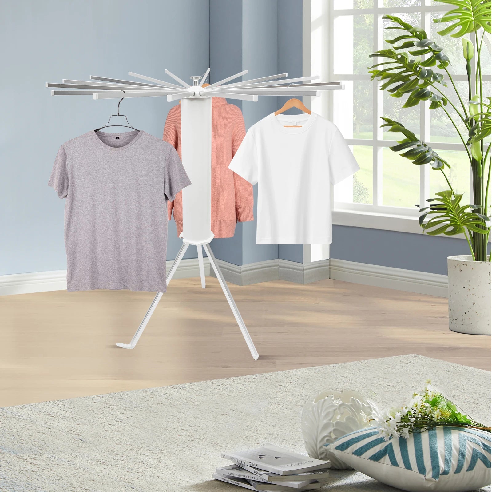 16 Pole Foldable Drying Rack,Tripod Clothes Drying Rack,Laundry Drying Rack,Garment Rack Can Dry Towels, Bath Towels, Shoes,Hats