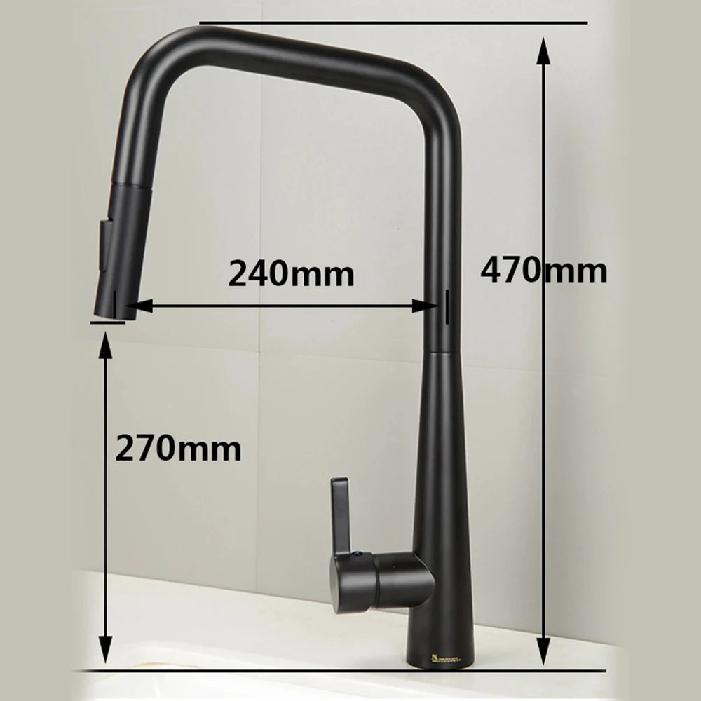 Bagnolux Black Brass Deck Mounted Kitchen Faucet Two Function Single Handle Pull Out Mixer Hot and Cold Water Pull Out Taps