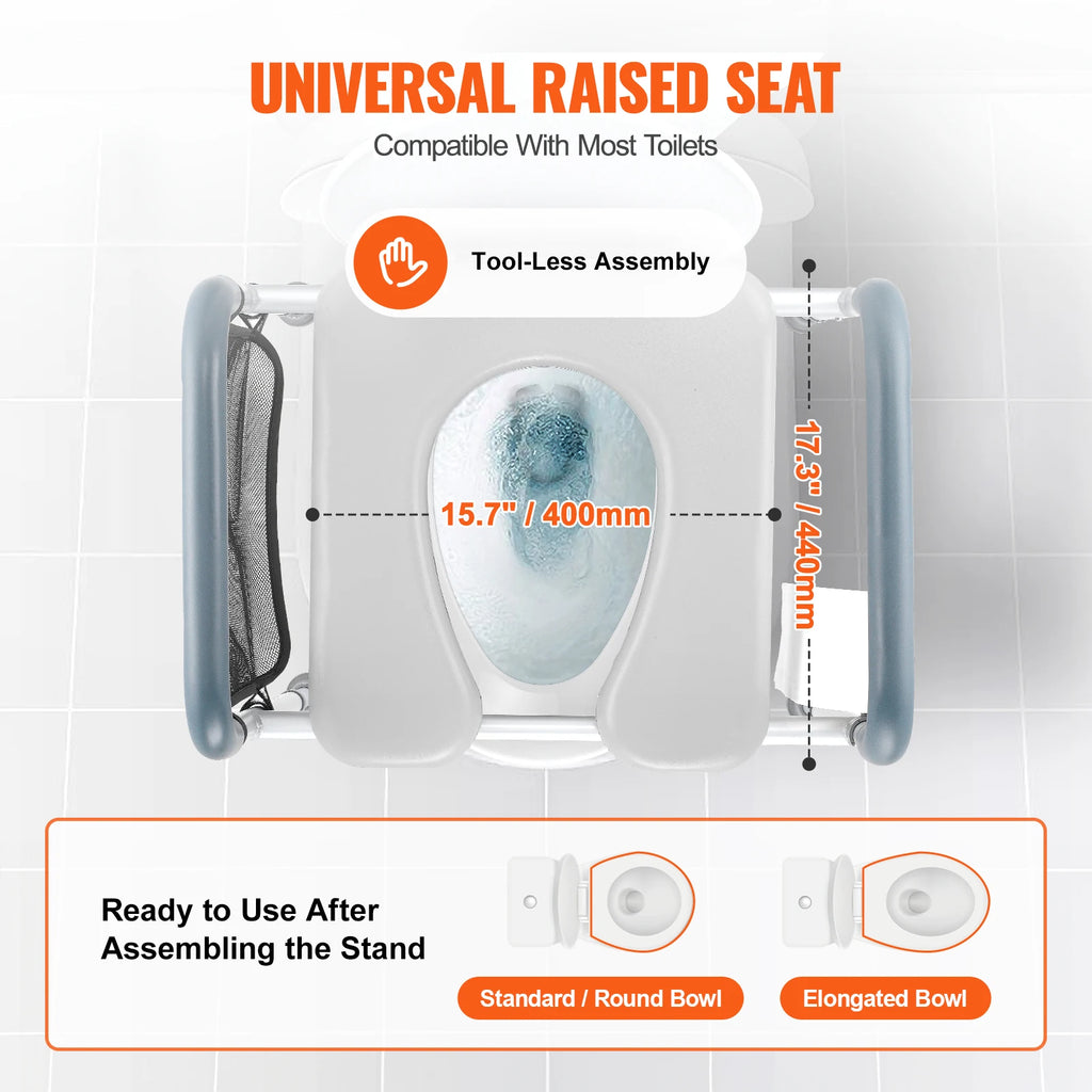 SucceBuy Raised Toilet Seat 7-Position Height Adjustment 19.3" - 25.2" 350lbs Weight Capacity with Comfort Padded Aluminum Frame