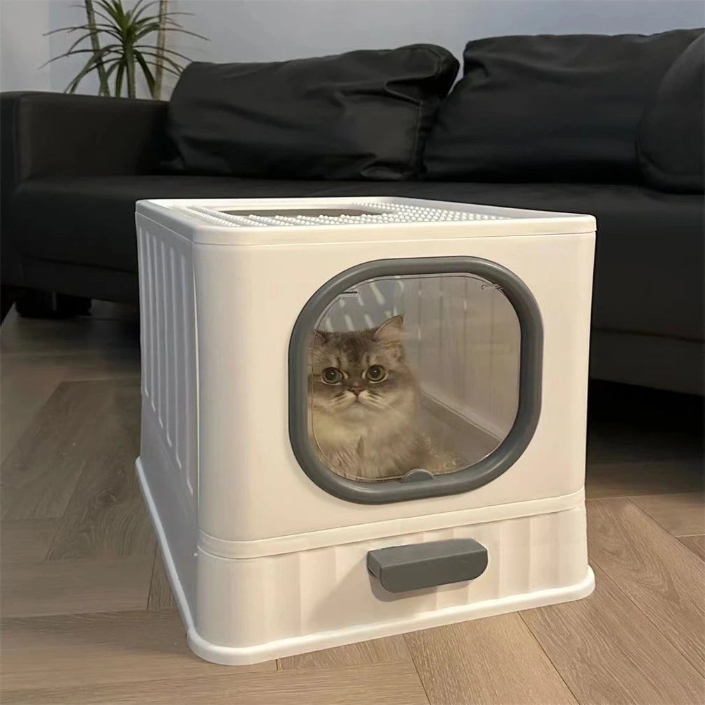 Leak-proof Enclosed Cat Litter Box Pull Drawer Kitten Training Toilet with Scoop and Lid Anti-Splashing