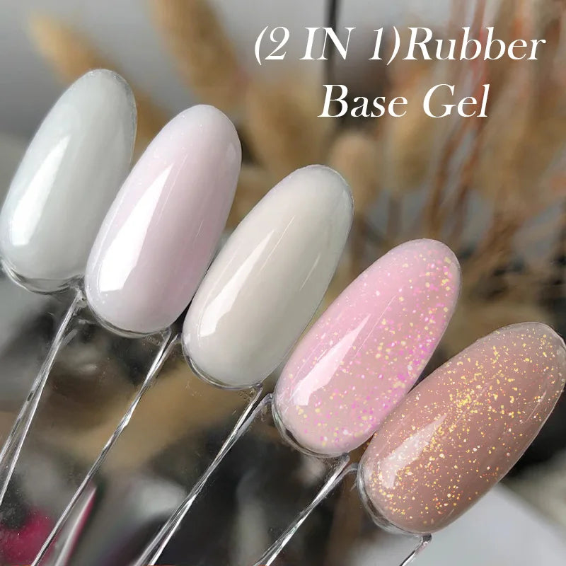 LILYCUTE 6pcs 2-In-1 Rubber Base Gel Nude Pink Color Milky White Soak Off Semi-Permanent Self-leveling Gel Nail Art Varnish