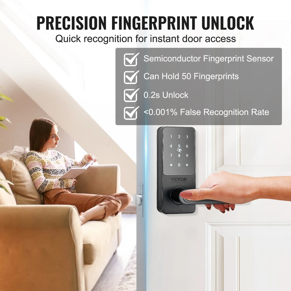 SucceBuy Smart Lock 5 in 1 Smart Door Knob Fingerprint Deadbolt with App Control Bluetooth Smart Lock Keyless Entry Door Lock