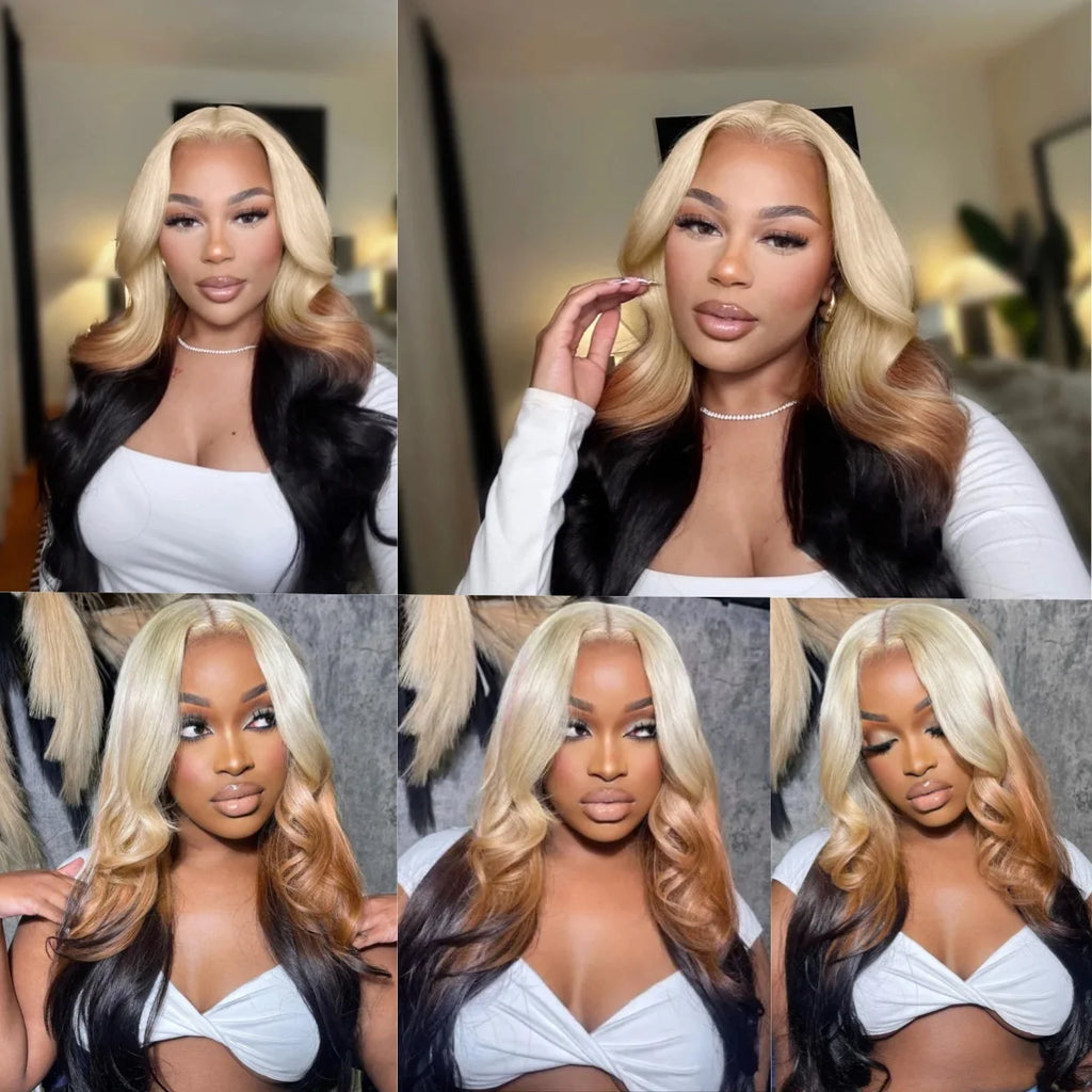 13X6 OmBre Blonde Highlight Lace Front Wigs Synthetic Lace Frontal Wig 13X4 Body Wave Pre Plucked Hairline With Baby Hair Wig