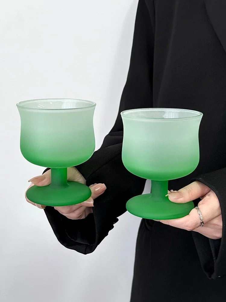 Mist Design Frosted Gradient Green Reversed Mouth Glass Cup Highball Whiskey Red Wine Cup Home Use Water Cup for Universal Use