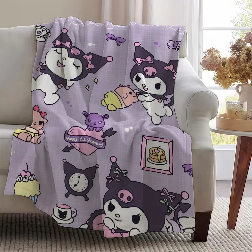 Cute K-KuromiS Cool Cartoon SRO Purple Blanket Throw Super Cosy Plush Living Room Sofa Couch Childish Birthday Gifts