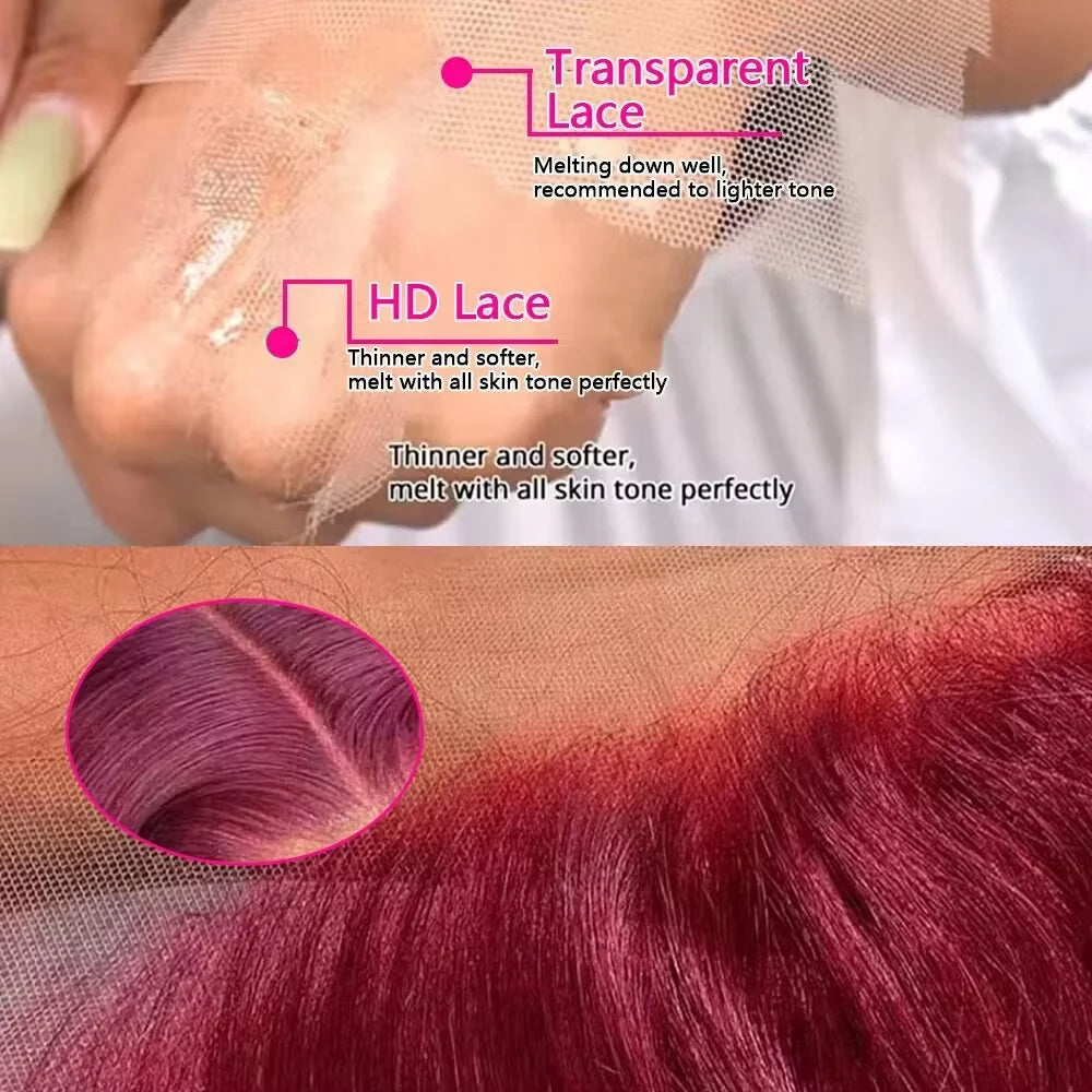250% Density 99j burgundy 13x6 Lace Front Human Hair Body Wave 13x4 30 36 Inch Red Colored Lace Frontal Wigs Brazilian For Women