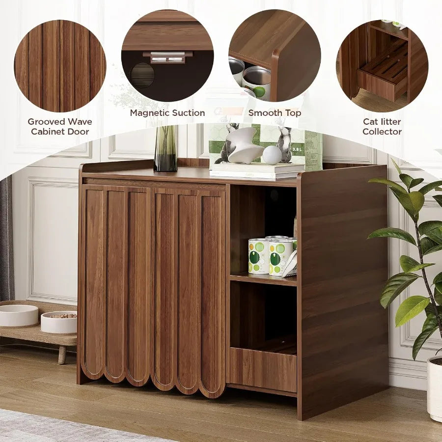 Large Litter Box Enclosure with Integrated Litter Collector for Automatic Litter Box Compatibility Including Litter Robot 3 and