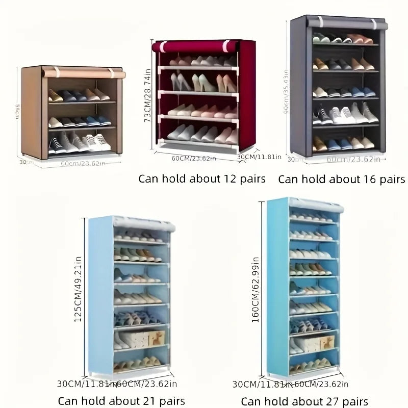 3-Style Metal Shoe Cabinet with Dust Cover, Large Capacity Multi-Layer Shoe Rack, Easy Assembly Storage Organizer