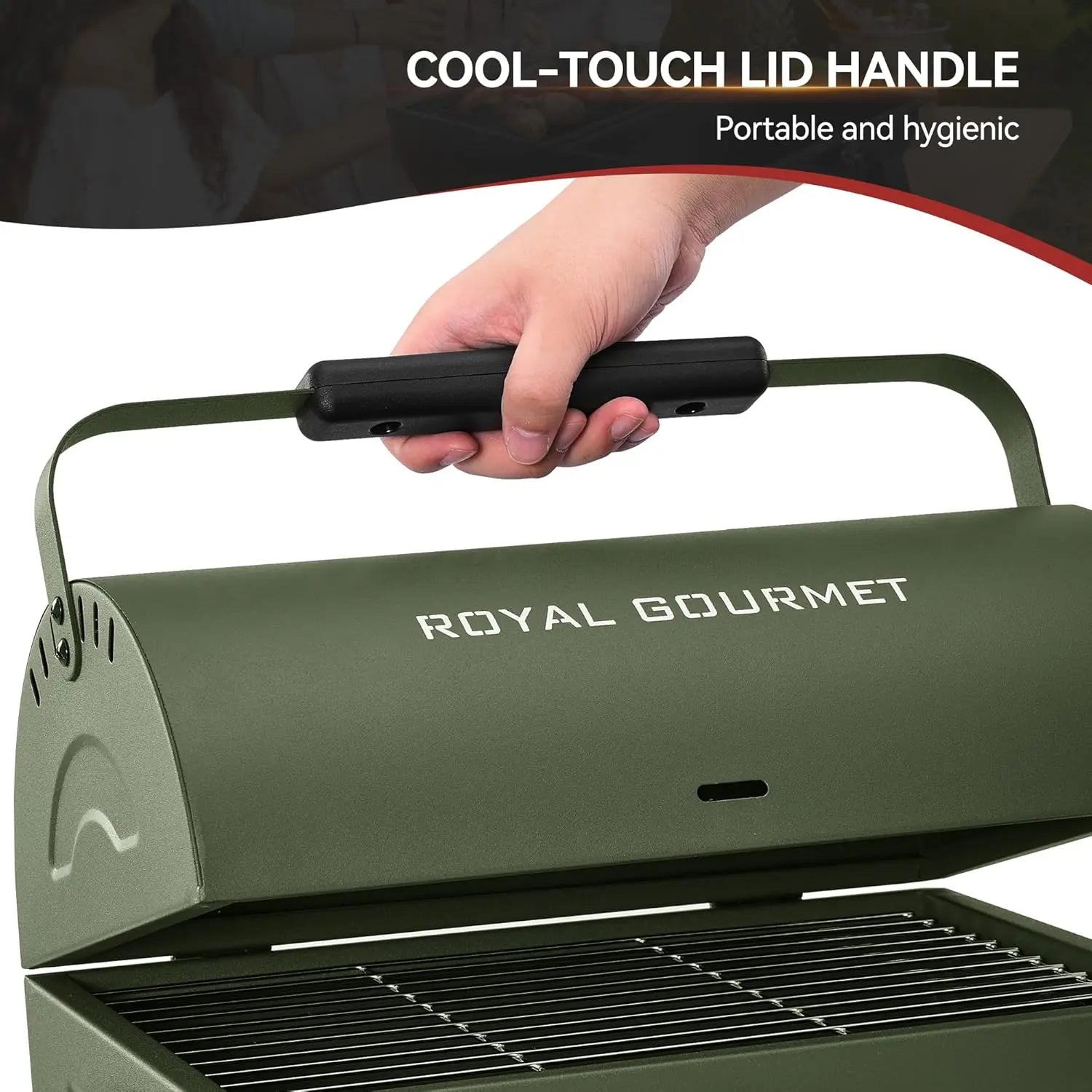 CC1015L Portable Charcoal Grill, 147 Sq. In. Cooking Area, with Four Air Vents, Lid Latch Buckle, Lid Handle, for, Customized