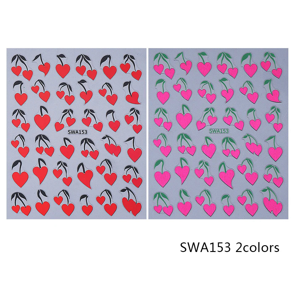 2pcs Black Lips Love Heart Nail Art Stickers Sexy Valentine Metal Line Love Cherry Self-adhesive Nail Decals DIY Manicure Decor