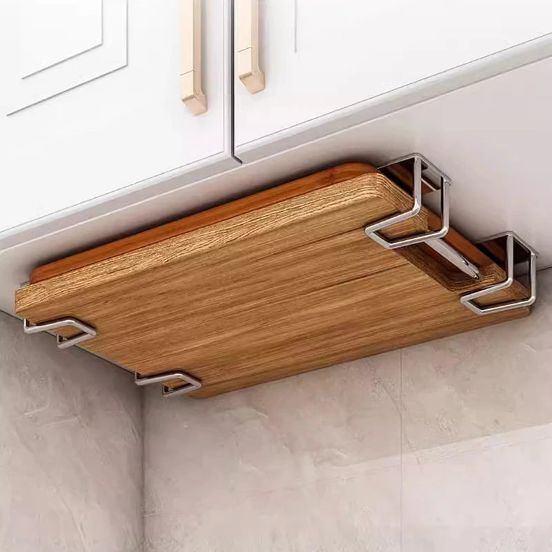 YM Portable Hidden Non-Porous Wall Mounted Kitchen Rack Stylish Pot Lid Rack Under the Cabinet Modern Cutting Board Storage Rack