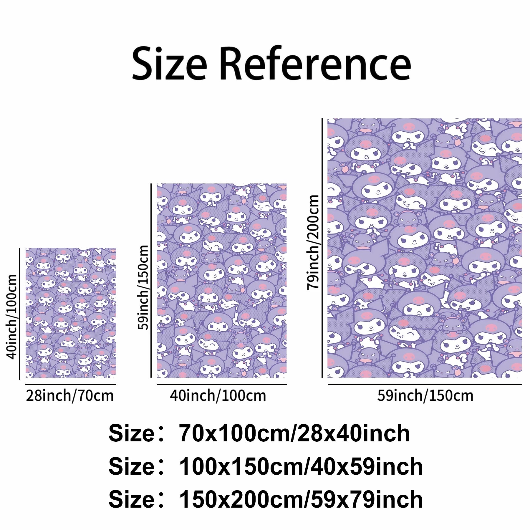 Kuromi Allover Print Flannel Blanket Lavender Purple Kawaii Pattern Soft Plush Throw for Bed Sofa Sanrio Character All Season