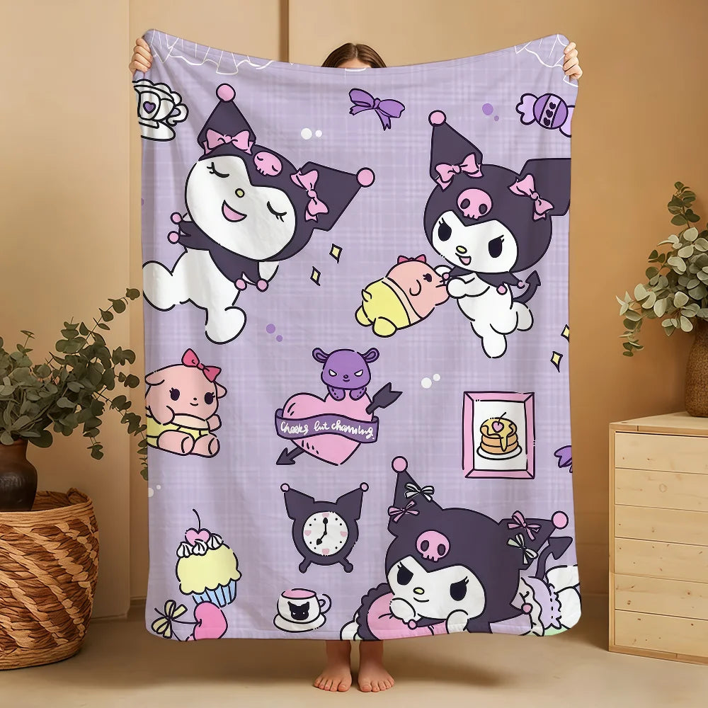 Cute K-KuromiS Cool Cartoon SRO Purple Blanket Throw Super Cosy Plush Living Room Sofa Couch Childish Birthday Gifts
