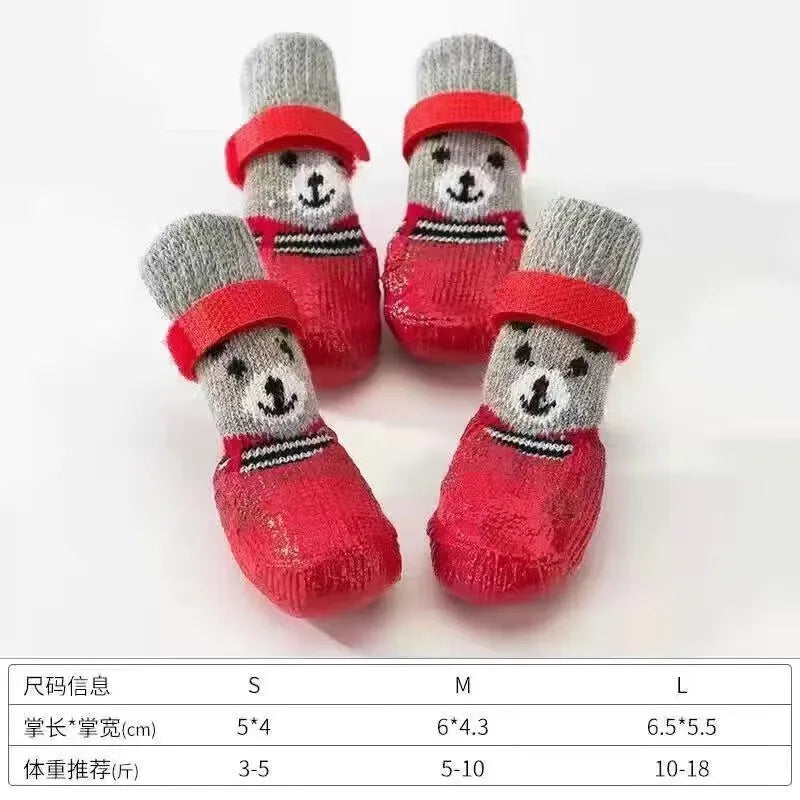4pcs Puppy Dog Teddy Socks Waterproof Cat Shoes Anti-Scratch Foot Cover Anti-Dirty Pet Socks Small Cat Dogs Knit Warmpet Socks