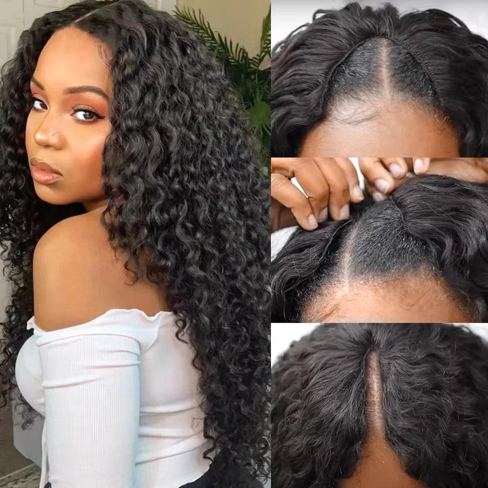 200% Drawstring V Part Wig Burmese Curly 100% Human Hair No Leave Out Thin Part Beginner Friendly Glueless Wear Go Wig For Women