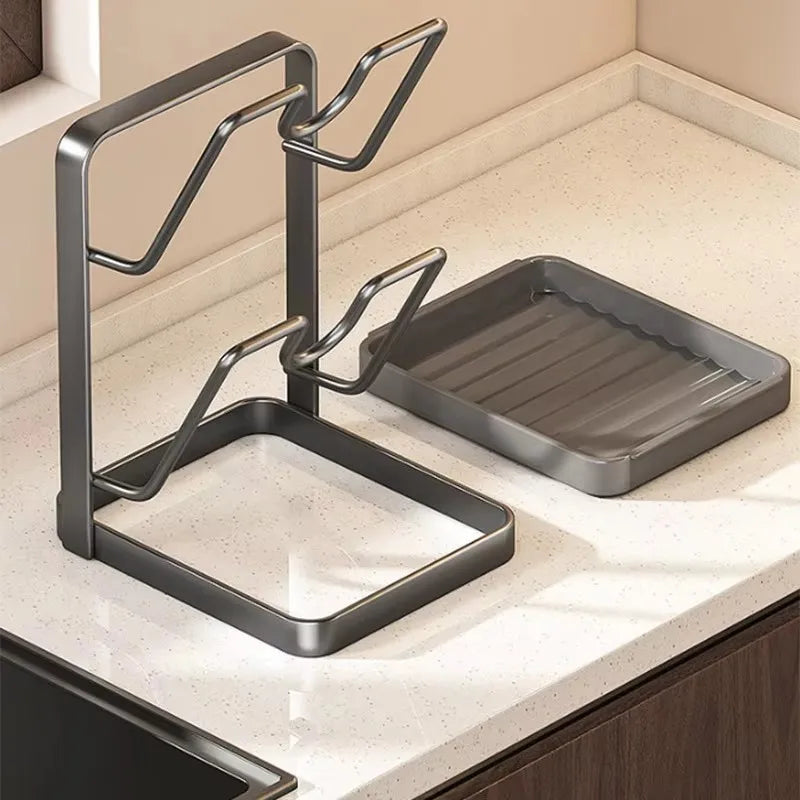 Kitchen Pot Cover Spatula Holder Storage Rack Cutting Board Drain Multi-functional Household Countertop Chopping Board Shelf
