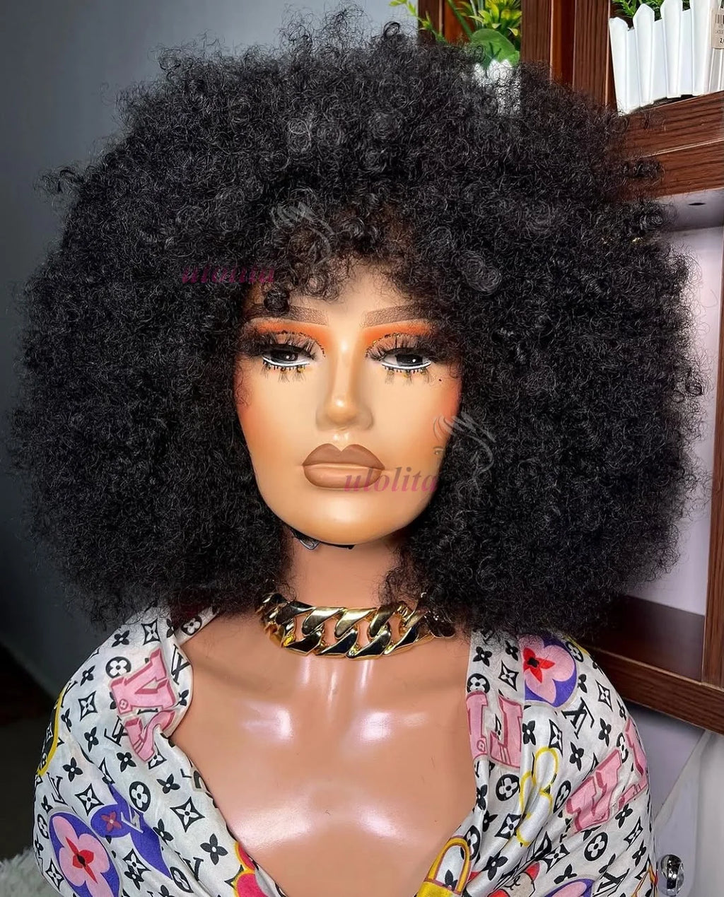Afro Kinky Curly Short Human Hair Wigs With Thick Bangs Fluffy Natural Bob Wig Glueless Brazilian Full Machine Made Wigs On Sale
