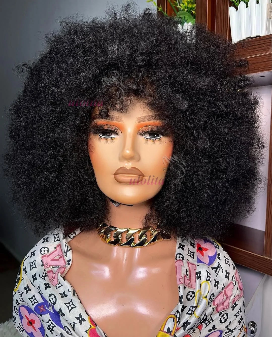 Afro Kinky Curly Short Human Hair Wigs With Thick Bangs Fluffy Natural Bob Wig Glueless Brazilian Full Machine Made Wigs On Sale