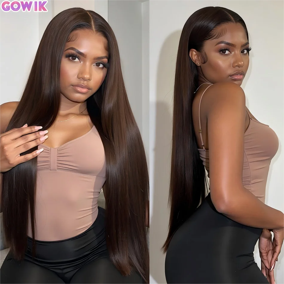 Chocolate Brown Human Hair Wig Colored Straight 13X6 Hd Lace Frontal Wig 250 Density Pre Plucked 30 Inch Brazilian Wigs Original