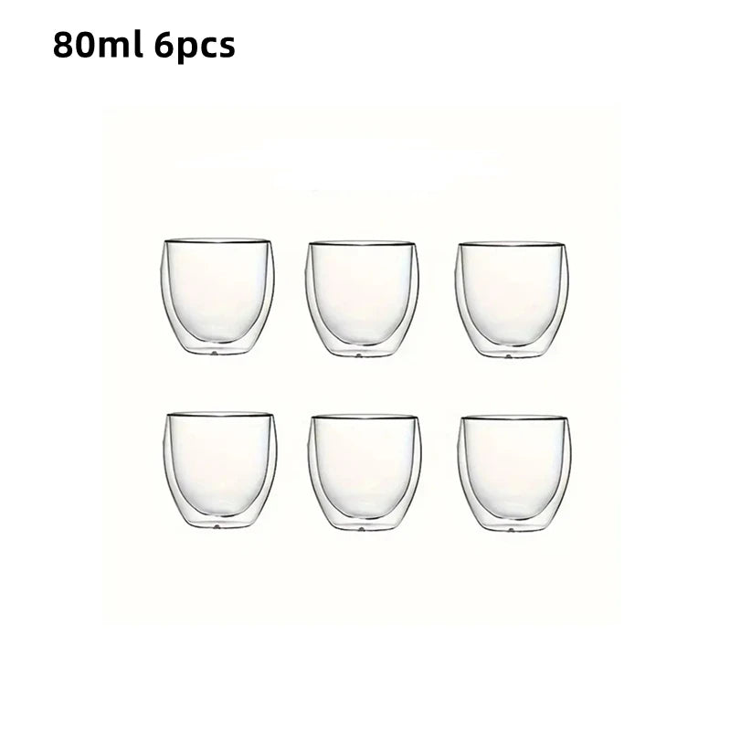 80/250/450ml Double-Wall Insulated Clear Glass Espresso Cups Perfect for Tea, Coffee, Latte, Cafe, Milk, Restaurant Use