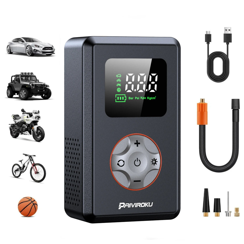 Tire Inflator Portable Air Compressor 150 PSI Cordless Mini Bike Tire Pump, Air Pump for Car with Pressure Gauge, LED Light