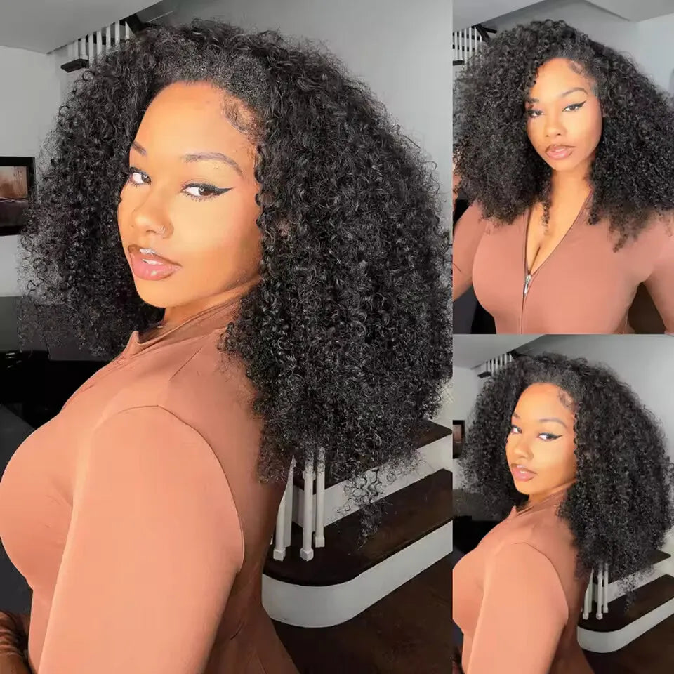 Half curly Wig with Adjustable Drawstring Wig Cap 26 28 inches Wig 200 Density Afro Kinky Curly Natural Black 3 In 1 Hair wigs