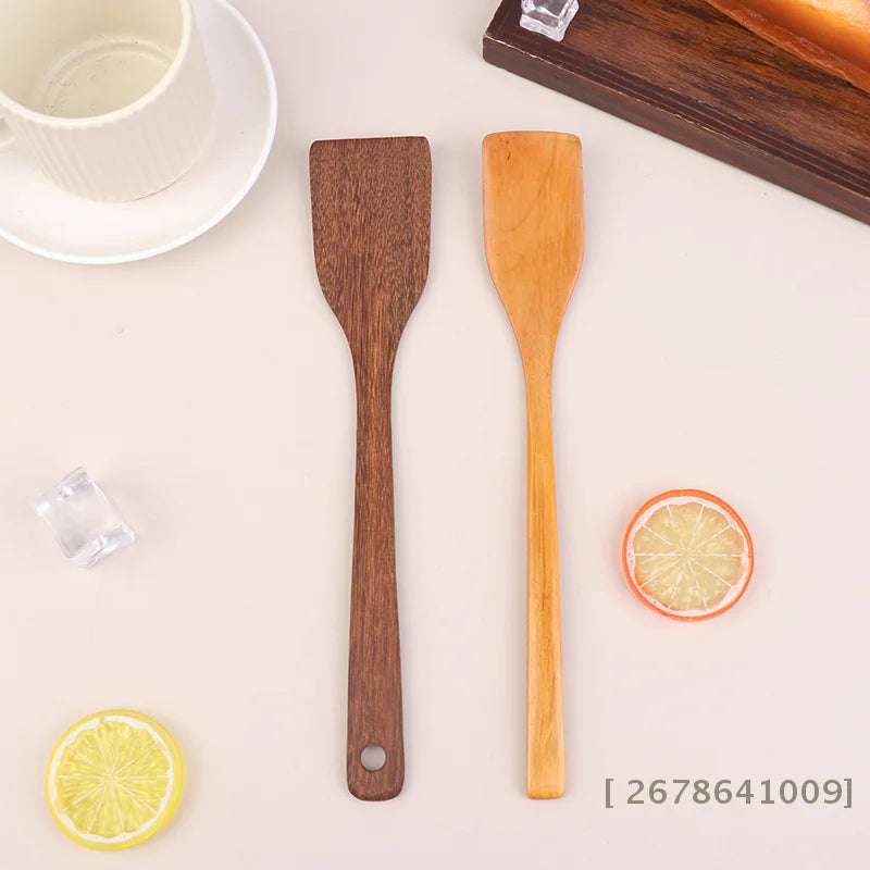 ♥Natural Wood Cooking Spatula - Durable Long Handle Turner for Wok & Non-Stick Pans|〔YY33〕