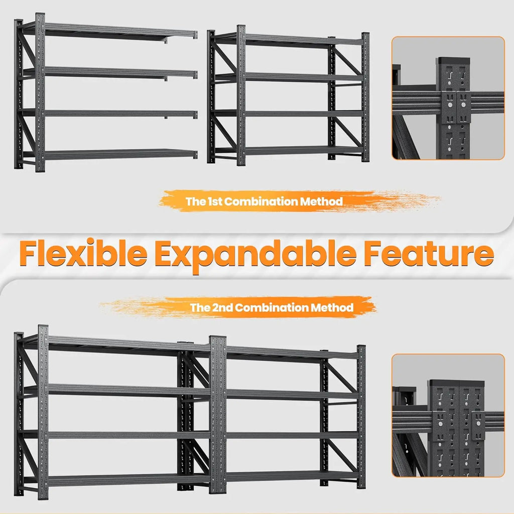 71”W Garage Shelving Units, 5000LBS Storage Shelves Heavy Duty, 24" Deep Metal Shelving Rack, 4 Tier Large Tall, Customized