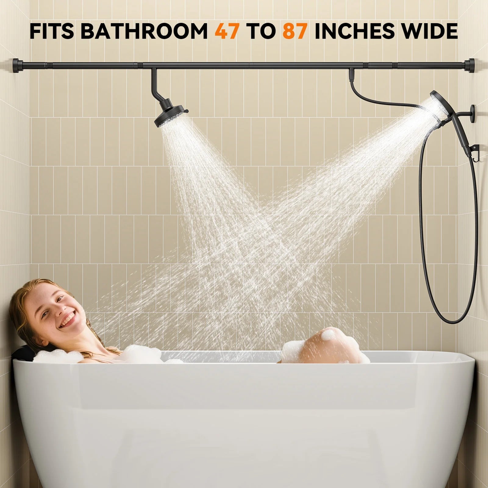 Tandem Shower Head For Couples, Dual Shower Head with Handheld, High Pressure Double Shower Heads for Two People Rod