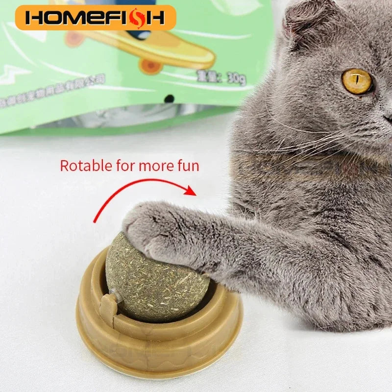 Natural Catnip Cat Wall Stick-on Ball Toy Scratchers Treats Healthy Natural Removes Balls to Promote Digestion Cat Grass Snack