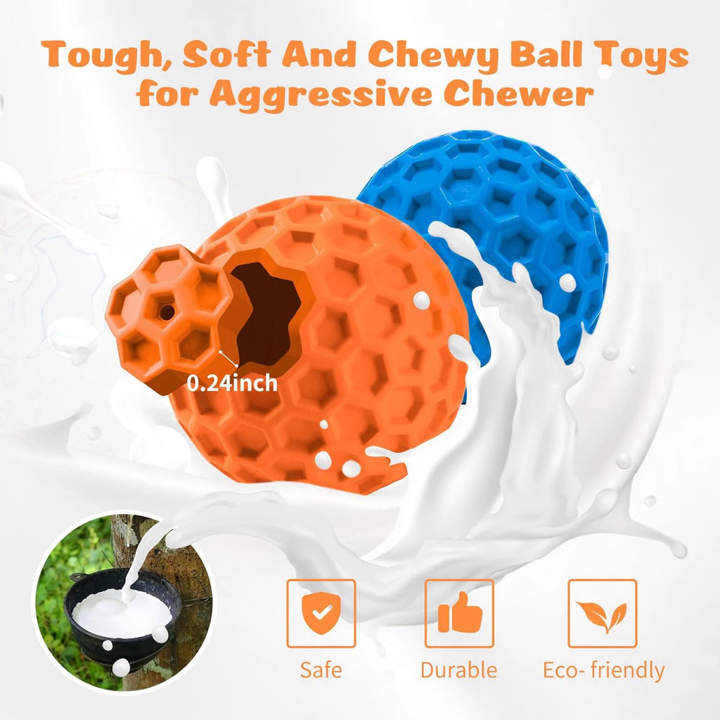 2pcs Indestructible Squeaky Dog Toys, Interactive Dog Balls Natural Rubber Puppy Ball for Dog Chew Toys Random Color