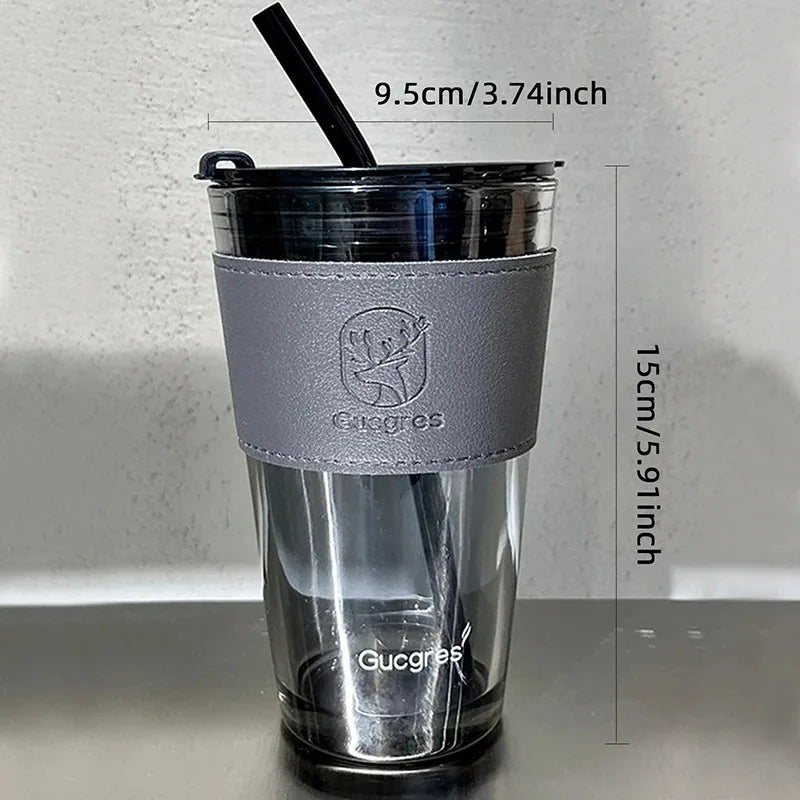 450ML High Beauty Wind Bamboo Glass Cup Summer Straw Large Capacity Women's Straw Cup