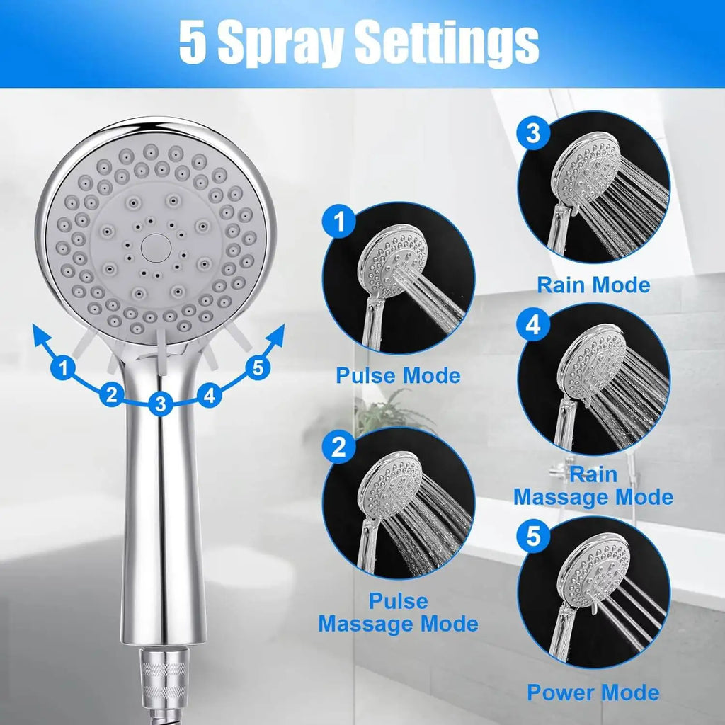 Detachable Handheld Head With - High Pressure 5 Functions Showerheads Hand Held Shower Heads,Extra Long 4.7 Ft. Stainless Steel