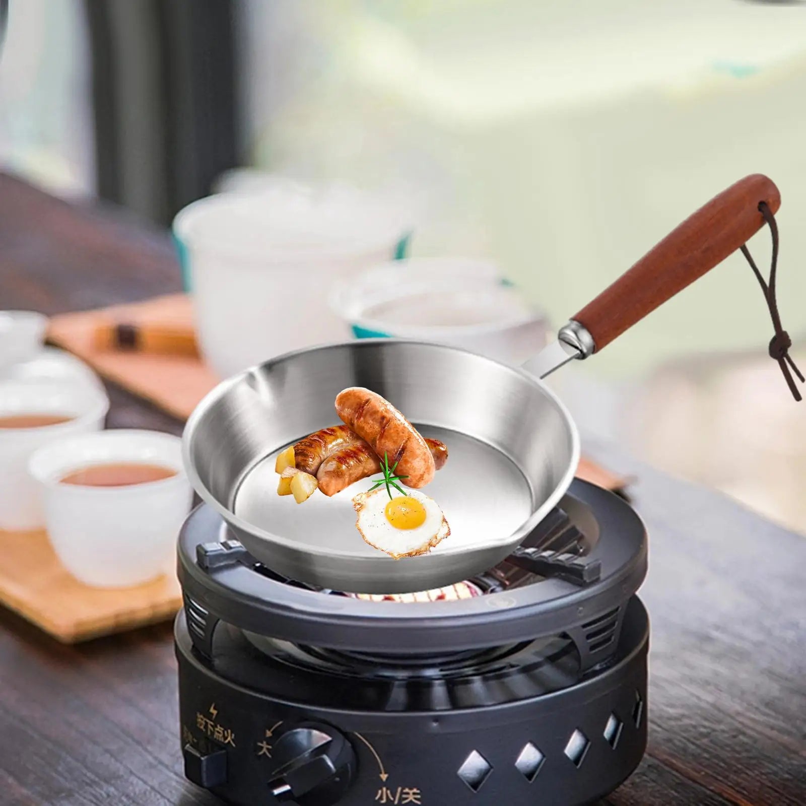 Stainless Steel Frying Pan Kitchen Cookware Ergonomic Handle Cooking Pan Egg Frying Pan Nonstick for All Stovetops Travel Rvs