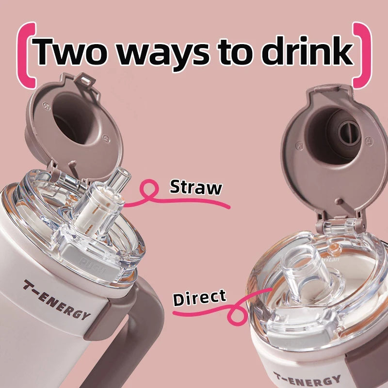 TKK 800ml/1200ml SUS316 Ceramic Coating Vacuum Cup, with Straw and Tea Strainer Vacuum Insulated Large Capacity Water Bottle