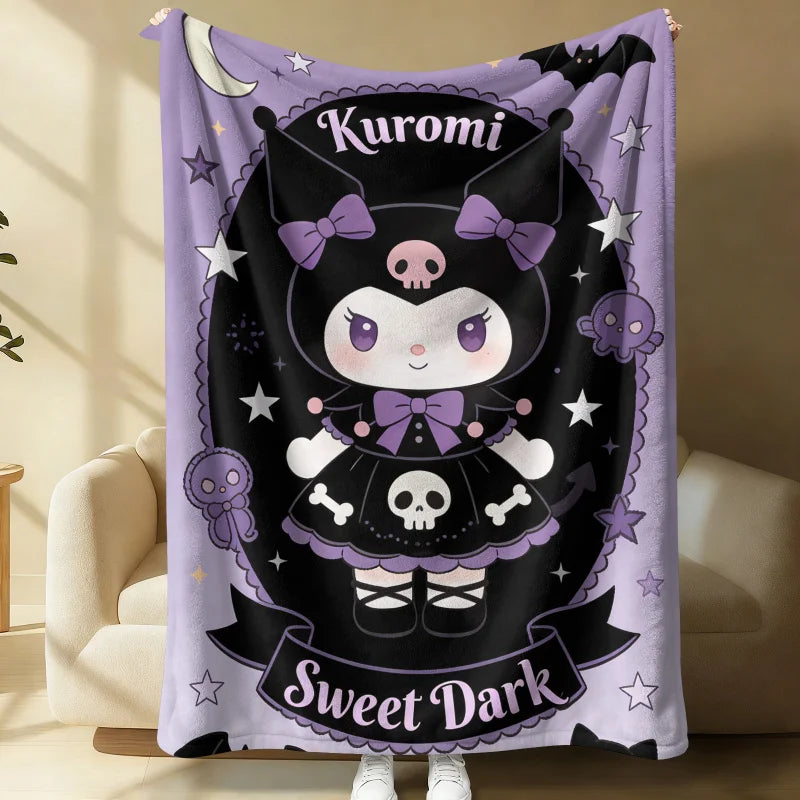 Gothic Kuromi Flannel Blanket Soft Cozy Plush Warm Throw For Sofa Bed Cover Office Nap Shawl Camping Multifunctional Blanket