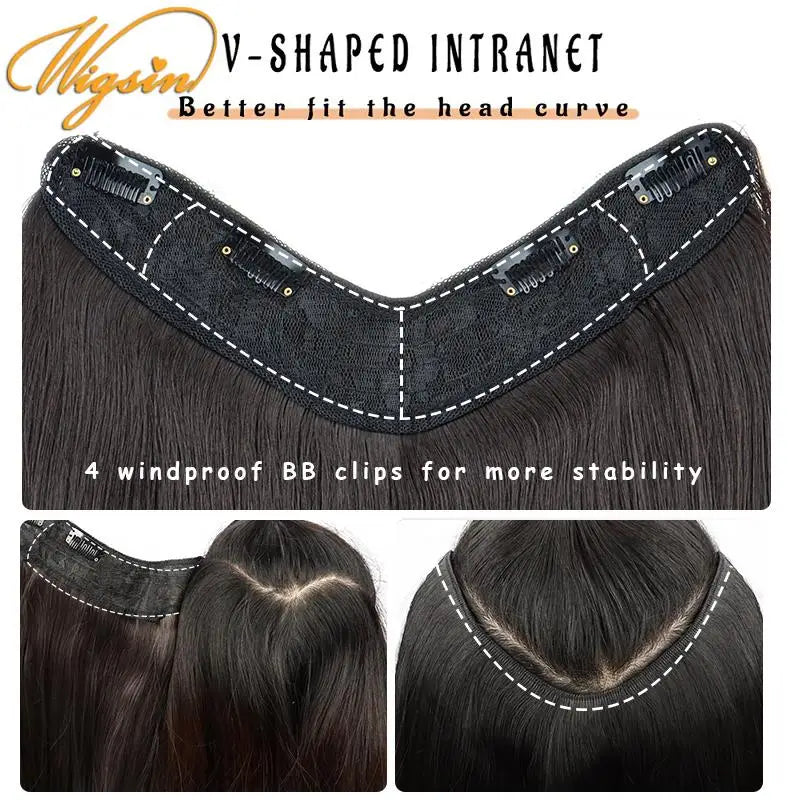 WIGSIN Synthetic 55cm V-shaped Layered 4 Clips Long Straight Hair Extension Natural Invisible Hairpiece Wig for Women